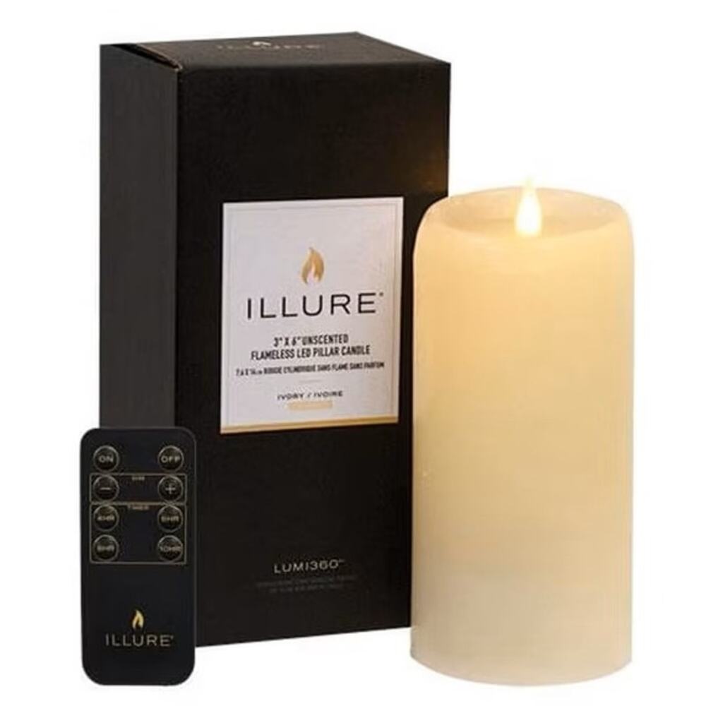 Illure 3" x 6" 3D Flickering Flameless LED Pillar Candle - Ivory